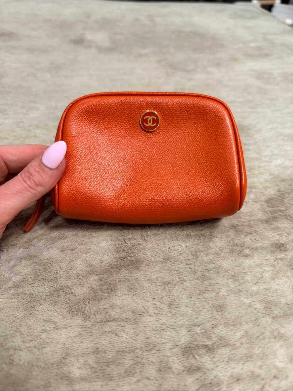 CHANEL Orange Leather CC Round-Emblem Pouch